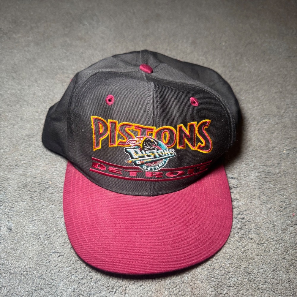 Vintage Detroit Pistons The Game Snapback Hat NBA Teal Horse Logo Black Burgundy